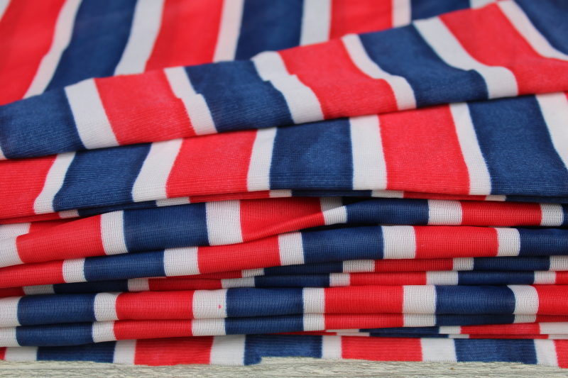 photo of 12 yards Bicentennial patriotic fabric red white blue stars & stripes poly tricot light almost sheer knit #3