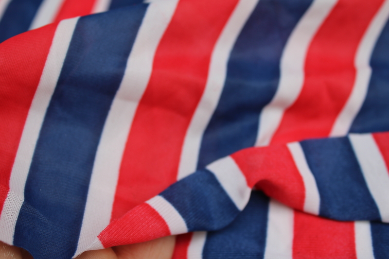 photo of 12 yards Bicentennial patriotic fabric red white blue stars & stripes poly tricot light almost sheer knit #4