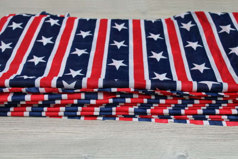 photo of 12 yards Bicentennial patriotic fabric red white blue stars & stripes poly tricot light almost sheer knit #6