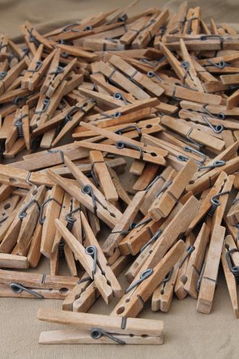 photo of 130 vintage wood clothespins, primitive old wooden clothespin lot  #1