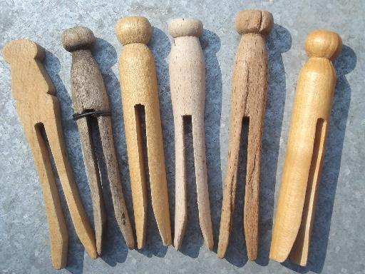 photo of 130 vintage wood clothespins, primitive old wooden clothespin lot  #2