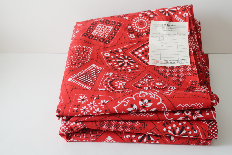 photo of 15 yards 1980s deadstock vintage cotton fabric red & white bandana print full bolt  #1
