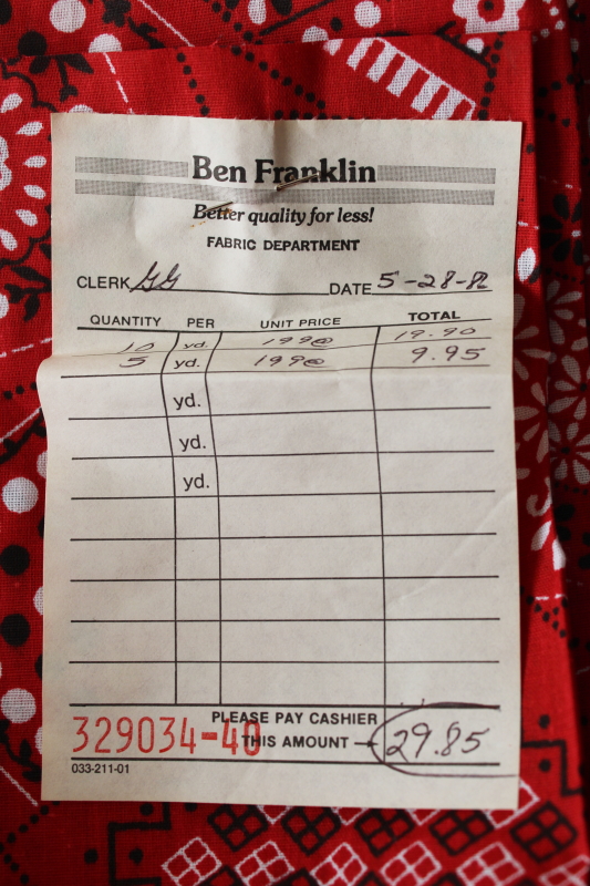 photo of 15 yards 1980s deadstock vintage cotton fabric red & white bandana print full bolt  #2