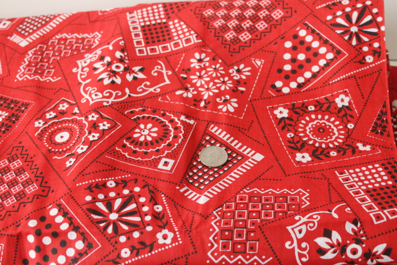 photo of 15 yards 1980s deadstock vintage cotton fabric red & white bandana print full bolt  #4