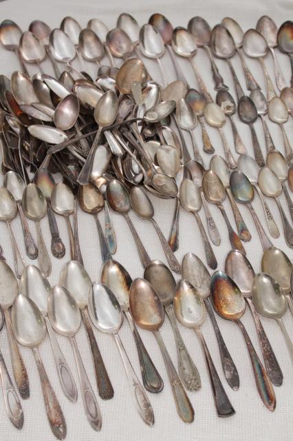 photo of 150+ antique & vintage silver plate spoons,& shabby tarnished silverware flatware lot #1