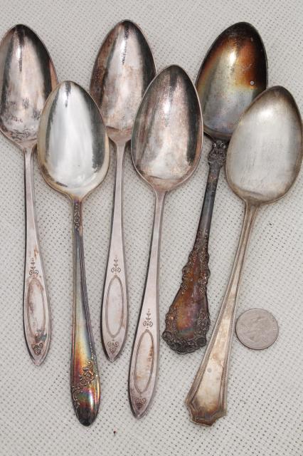 photo of 150+ antique & vintage silver plate spoons,& shabby tarnished silverware flatware lot #2