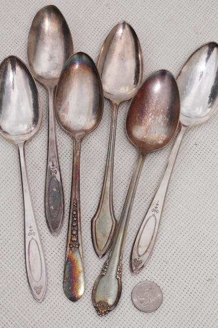 photo of 150+ antique & vintage silver plate spoons,& shabby tarnished silverware flatware lot #3