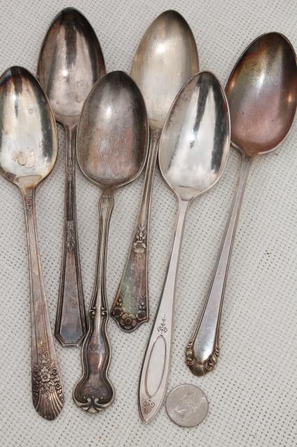 photo of 150+ antique & vintage silver plate spoons,& shabby tarnished silverware flatware lot #4