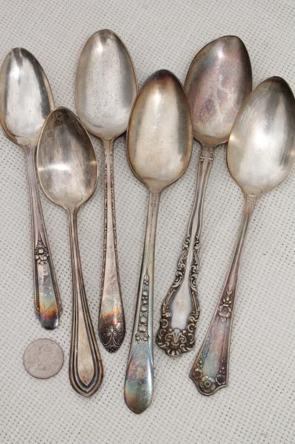 photo of 150+ antique & vintage silver plate spoons,& shabby tarnished silverware flatware lot #5