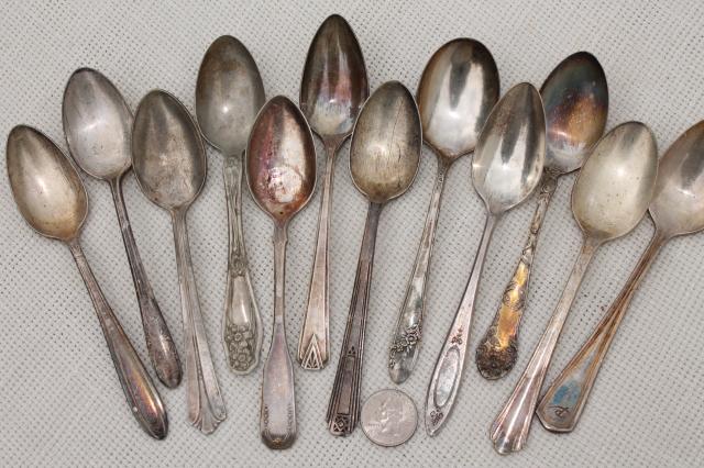 photo of 150+ antique & vintage silver plate spoons,& shabby tarnished silverware flatware lot #6