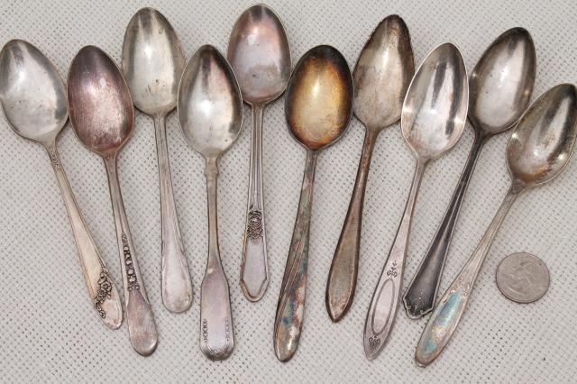 photo of 150+ antique & vintage silver plate spoons,& shabby tarnished silverware flatware lot #7