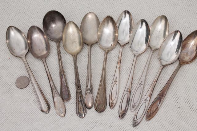 photo of 150+ antique & vintage silver plate spoons,& shabby tarnished silverware flatware lot #8