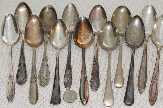 photo of 150+ antique & vintage silver plate spoons,& shabby tarnished silverware flatware lot #10