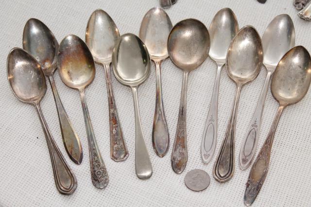 photo of 150+ antique & vintage silver plate spoons,& shabby tarnished silverware flatware lot #12