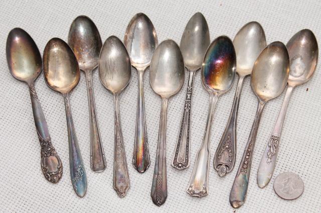 photo of 150+ antique & vintage silver plate spoons,& shabby tarnished silverware flatware lot #13