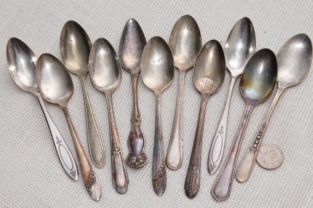 photo of 150+ antique & vintage silver plate spoons,& shabby tarnished silverware flatware lot #14