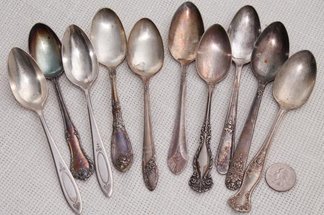 photo of 150+ antique & vintage silver plate spoons,& shabby tarnished silverware flatware lot #15