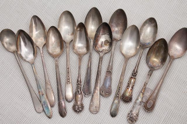 photo of 150+ antique & vintage silver plate spoons,& shabby tarnished silverware flatware lot #16