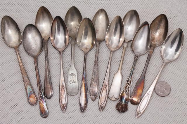 photo of 150+ antique & vintage silver plate spoons,& shabby tarnished silverware flatware lot #17