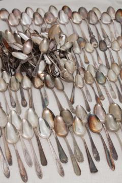 catalog photo of 150+ antique & vintage silver plate spoons,& shabby tarnished silverware flatware lot