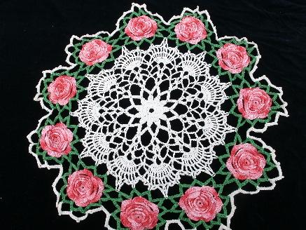 photo of 16 vintage colored thread doilies, old crochet lace doily lot, flowers #4