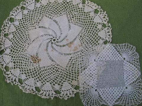 photo of 16 vintage crocheted doilies, old handmade crochet lace doily lot #2