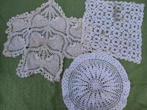 photo of 16 vintage crocheted doilies, old handmade crochet lace doily lot #5