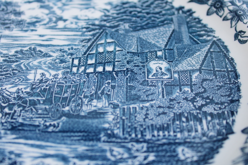 photo of 17th Century pattern made in China blue & white dinner plates Staffordshire Engravings  #3