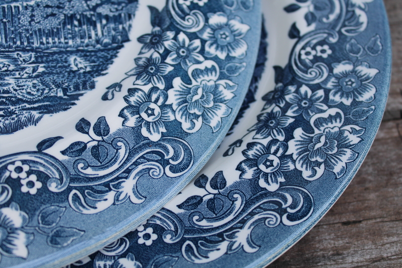 photo of 17th Century pattern made in China blue & white dinner plates Staffordshire Engravings  #4