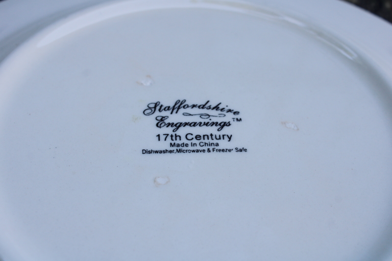 photo of 17th Century pattern made in China blue & white dinner plates Staffordshire Engravings  #5