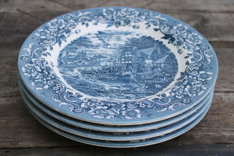 photo of 17th Century pattern made in China blue & white dinner plates Staffordshire Engravings  #6