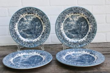 catalog photo of 17th Century pattern made in China blue & white dinner plates Staffordshire Engravings 