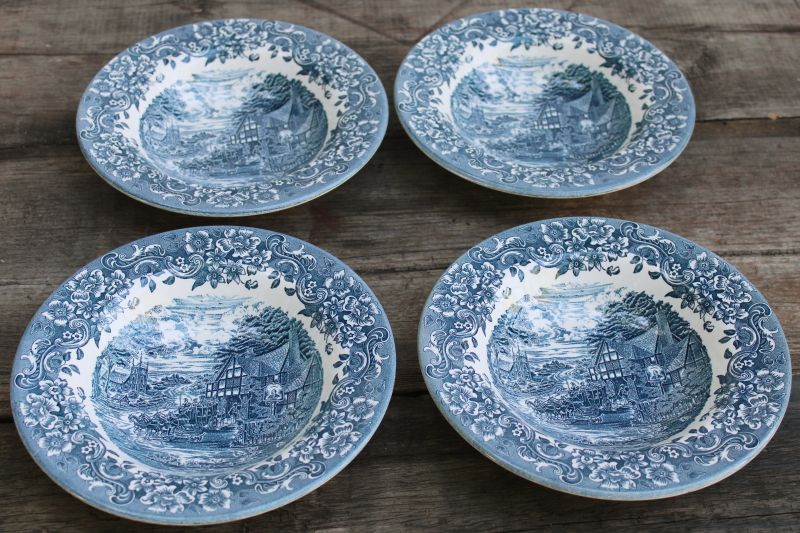 photo of 17th Century pattern made in China blue & white soup bowls Staffordshire Engravings  #1