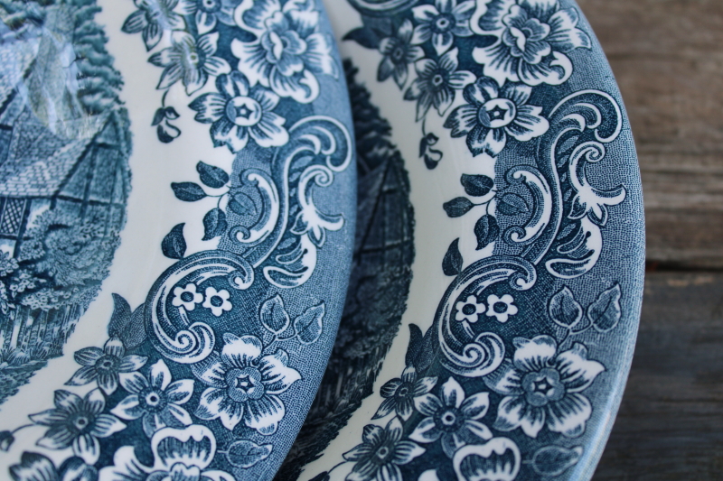 photo of 17th Century pattern made in China blue & white soup bowls Staffordshire Engravings #3