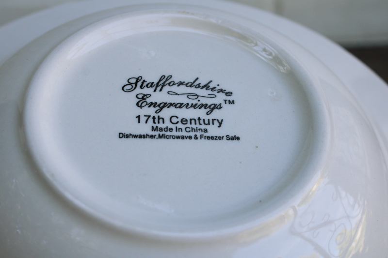 photo of 17th Century pattern made in China blue & white soup bowls Staffordshire Engravings #4