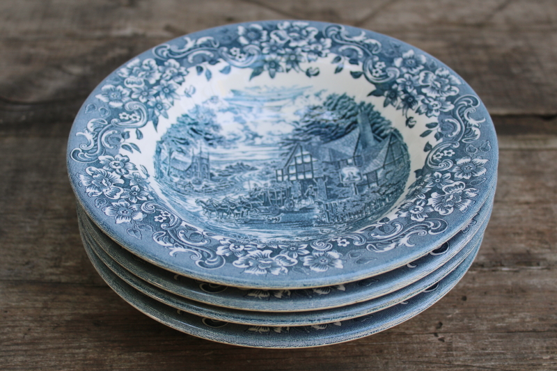 photo of 17th Century pattern made in China blue & white soup bowls Staffordshire Engravings #5