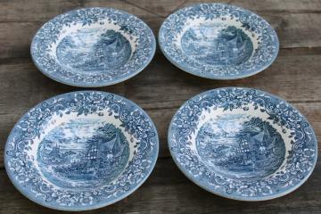 catalog photo of 17th Century pattern made in China blue & white soup bowls Staffordshire Engravings 