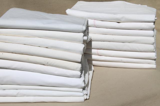 photo of 18 plain white cotton bed sheets, vintage bedding, bed linens lot #1