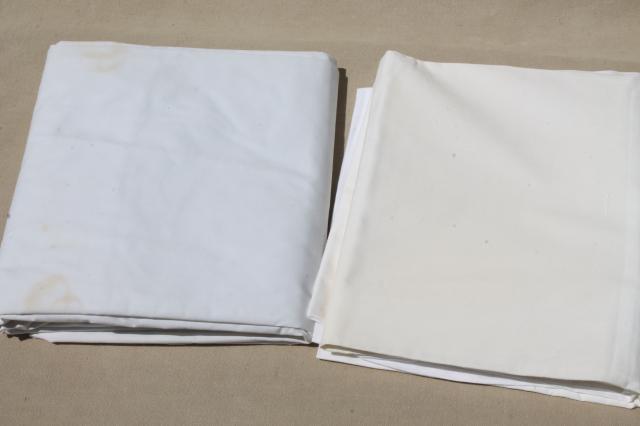 photo of 18 plain white cotton bed sheets, vintage bedding, bed linens lot #5