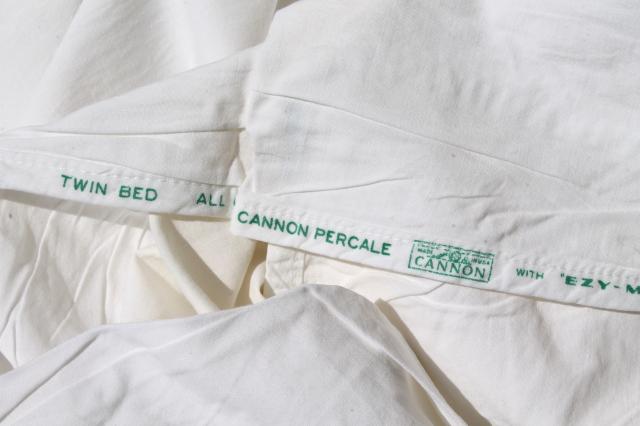 photo of 18 plain white cotton bed sheets, vintage bedding, bed linens lot #8