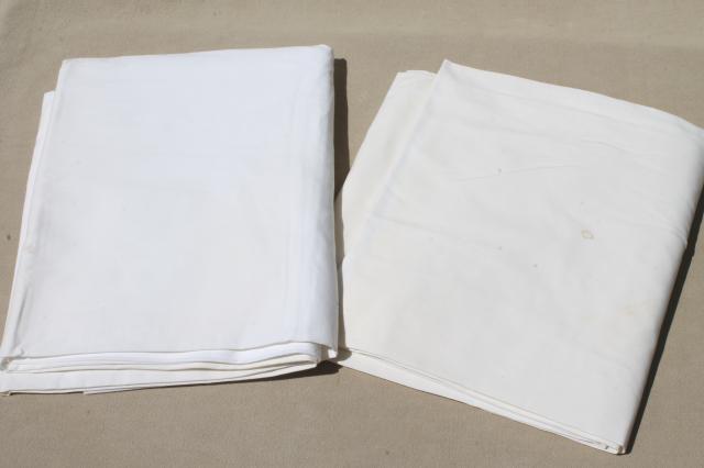 photo of 18 plain white cotton bed sheets, vintage bedding, bed linens lot #9