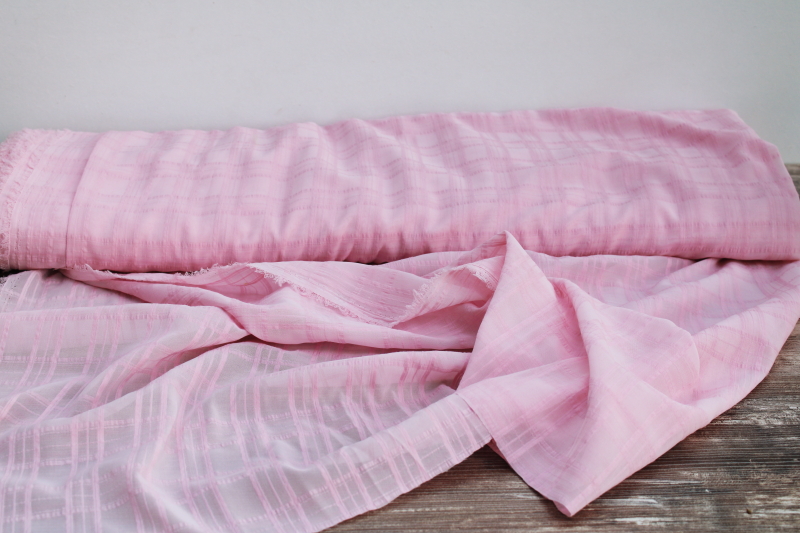 photo of 18 yards 54 wide soft girly pink flowy poly fabric semi sheer w/ windowpane weave pattern #1
