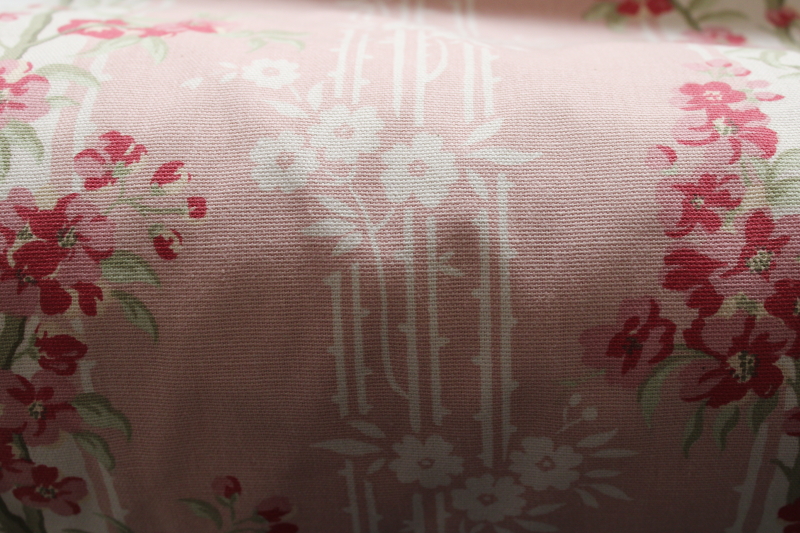 photo of 18 yards heavy cotton decor fabric for curtains upholstery 80s vintage pink floral stripe, romantic cottagecore aesthetic #3