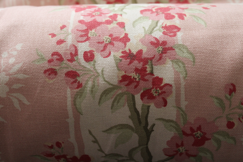 photo of 18 yards heavy cotton decor fabric for curtains upholstery 80s vintage pink floral stripe, romantic cottagecore aesthetic #4