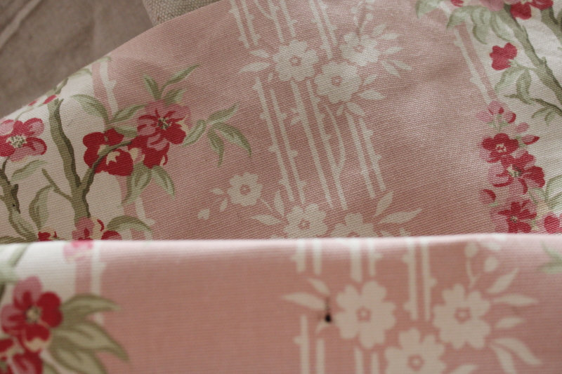 photo of 18 yards heavy cotton decor fabric for curtains upholstery 80s vintage pink floral stripe, romantic cottagecore aesthetic #6