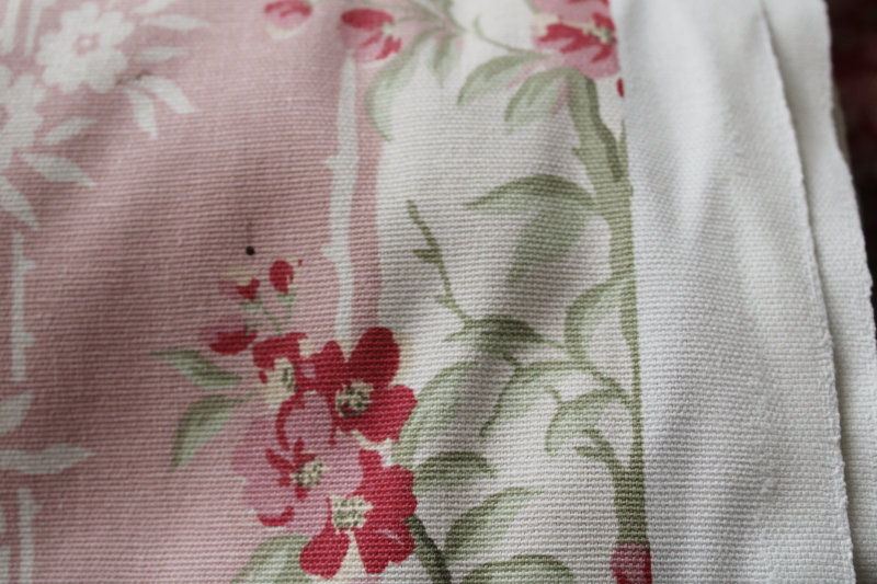 photo of 18 yards heavy cotton decor fabric for curtains upholstery 80s vintage pink floral stripe, romantic cottagecore aesthetic #8