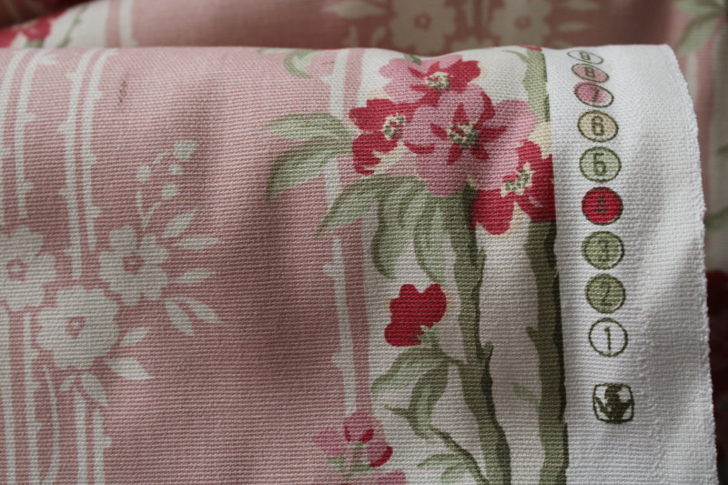 photo of 18 yards heavy cotton decor fabric for curtains upholstery 80s vintage pink floral stripe, romantic cottagecore aesthetic #9