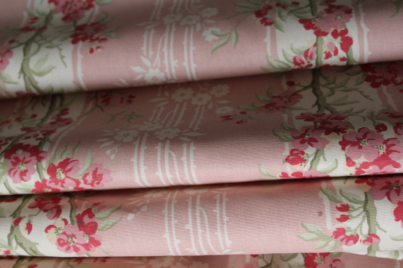 photo of 18 yards heavy cotton decor fabric for curtains upholstery 80s vintage pink floral stripe, romantic cottagecore aesthetic #10