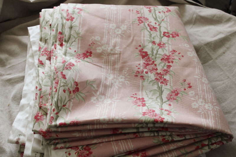 photo of 18 yards heavy cotton decor fabric for curtains upholstery 80s vintage pink floral stripe, romantic cottagecore aesthetic #11