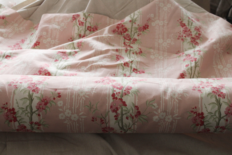photo of 18 yards heavy cotton decor fabric for curtains upholstery 80s vintage pink floral stripe, romantic cottagecore aesthetic #12